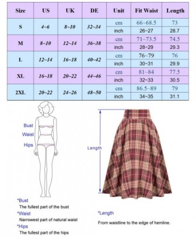 Womens Vintage Midi Plaid Skirt High Waisted Ruffles A-line Maxi Pleated Skirt with Pockets Below Knee Length skirt $43.88 - ...