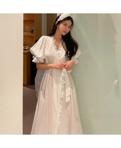 Women's Ruffles Bathrobe Short Sleeve Solid Korea Style Ladies Dressing Gown Puffer Sleeve Homesuit Nightwear For Female $48....