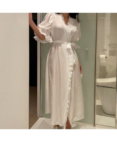 Women's Ruffles Bathrobe Short Sleeve Solid Korea Style Ladies Dressing Gown Puffer Sleeve Homesuit Nightwear For Female $48....