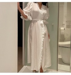 Women's Ruffles Bathrobe Short Sleeve Solid Korea Style Ladies Dressing Gown Puffer Sleeve Homesuit Nightwear For Female $48....