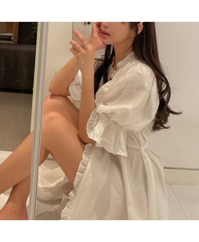 Women's Ruffles Bathrobe Short Sleeve Solid Korea Style Ladies Dressing Gown Puffer Sleeve Homesuit Nightwear For Female $48....