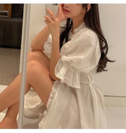 Women's Ruffles Bathrobe Short Sleeve Solid Korea Style Ladies Dressing Gown Puffer Sleeve Homesuit Nightwear For Female $48....