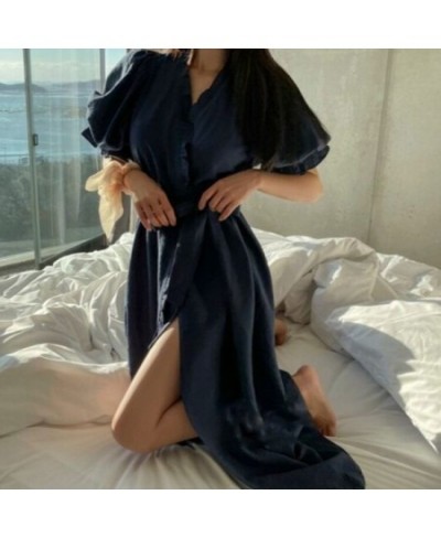 Women's Ruffles Bathrobe Short Sleeve Solid Korea Style Ladies Dressing Gown Puffer Sleeve Homesuit Nightwear For Female $48....