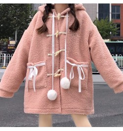 Woolen Coat Women Winter Cardigan Hooded Cute Kawaii Pink Lolita Coats Female Lamb Cotton Padded Embroidered Jacket $50.31 - ...