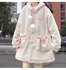 Woolen Coat Women Winter Cardigan Hooded Cute Kawaii Pink Lolita Coats Female Lamb Cotton Padded Embroidered Jacket $50.31 - ...