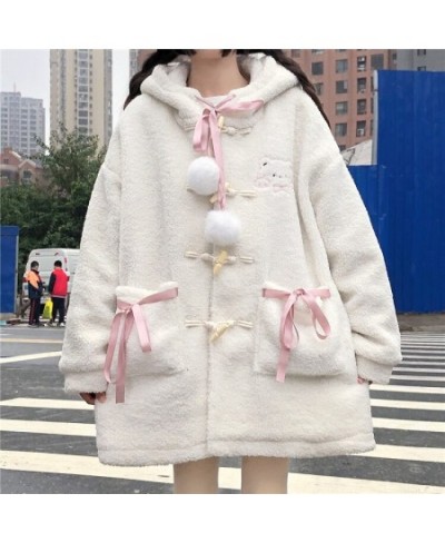 Woolen Coat Women Winter Cardigan Hooded Cute Kawaii Pink Lolita Coats Female Lamb Cotton Padded Embroidered Jacket $50.31 - ...