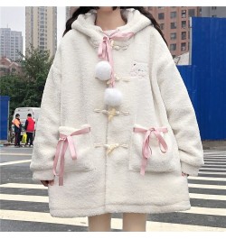 Woolen Coat Women Winter Cardigan Hooded Cute Kawaii Pink Lolita Coats Female Lamb Cotton Padded Embroidered Jacket $50.31 - ...