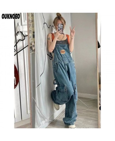 Spring Women Denim Overalls Blue Straight Long Wide Leg Jumpsuit 2023 Korean Streetwear Fashion Summer Women Thin Denim $60.6...