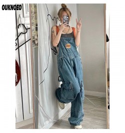 Spring Women Denim Overalls Blue Straight Long Wide Leg Jumpsuit 2023 Korean Streetwear Fashion Summer Women Thin Denim $60.6...