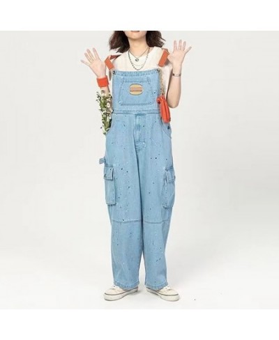 Spring Women Denim Overalls Blue Straight Long Wide Leg Jumpsuit 2023 Korean Streetwear Fashion Summer Women Thin Denim $60.6...