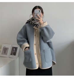 Autumn winter Imitation Lamb Fleece Jacket for Women warm Overcoat vintage Splicing button pocket long sleeve loose Female co...