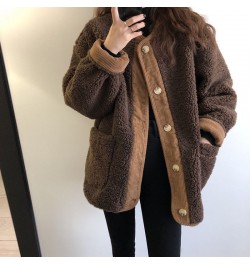 Autumn winter Imitation Lamb Fleece Jacket for Women warm Overcoat vintage Splicing button pocket long sleeve loose Female co...