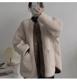 Autumn winter Imitation Lamb Fleece Jacket for Women warm Overcoat vintage Splicing button pocket long sleeve loose Female co...