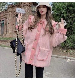 Autumn winter Imitation Lamb Fleece Jacket for Women warm Overcoat vintage Splicing button pocket long sleeve loose Female co...