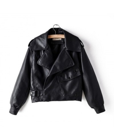 Women's Lapel Pocket Short Wash Faux Leather Jacket Zipper Motorcycle Red Leather Jacket Women's Casual Black PU Leather Jack...