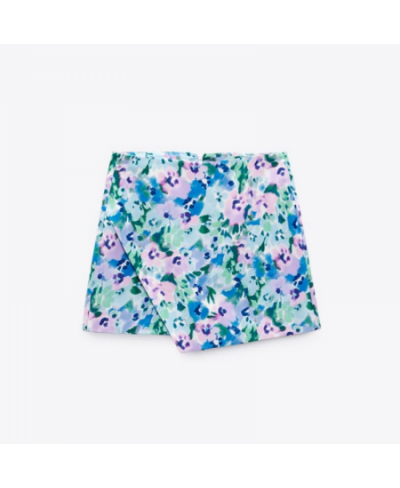 2023 New Women's Clothes Flower Print Satin High Waist Culottes Side Hidden Zipper Slim Fit Versatile 2934145 $42.41 - Skirts