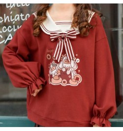 Cute Red Cartoon Hoodie Girl Harajuku Autumn Sailor Collar Tops Loose Japan Kpop Women Casual High Street Funny Sweatshirts $...