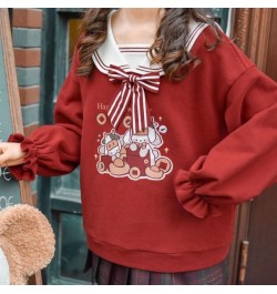 Cute Red Cartoon Hoodie Girl Harajuku Autumn Sailor Collar Tops Loose Japan Kpop Women Casual High Street Funny Sweatshirts $...