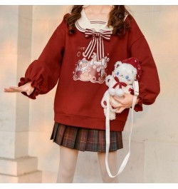 Cute Red Cartoon Hoodie Girl Harajuku Autumn Sailor Collar Tops Loose Japan Kpop Women Casual High Street Funny Sweatshirts $...