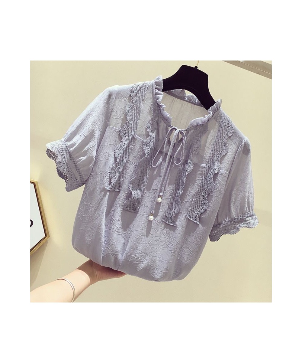 Summer Chiffon Blouse Women Korean Wild Shirts Tops Woman White/Gray/Pink Blouse Shirt Women Plus size Slim Blouses Vintage $...