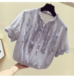 Summer Chiffon Blouse Women Korean Wild Shirts Tops Woman White/Gray/Pink Blouse Shirt Women Plus size Slim Blouses Vintage $...