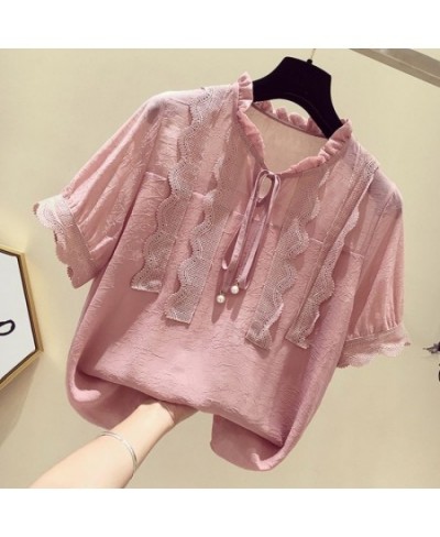 Summer Chiffon Blouse Women Korean Wild Shirts Tops Woman White/Gray/Pink Blouse Shirt Women Plus size Slim Blouses Vintage $...