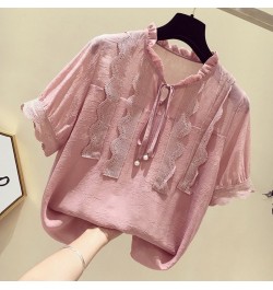 Summer Chiffon Blouse Women Korean Wild Shirts Tops Woman White/Gray/Pink Blouse Shirt Women Plus size Slim Blouses Vintage $...