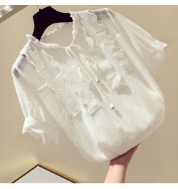 Summer Chiffon Blouse Women Korean Wild Shirts Tops Woman White/Gray/Pink Blouse Shirt Women Plus size Slim Blouses Vintage $...