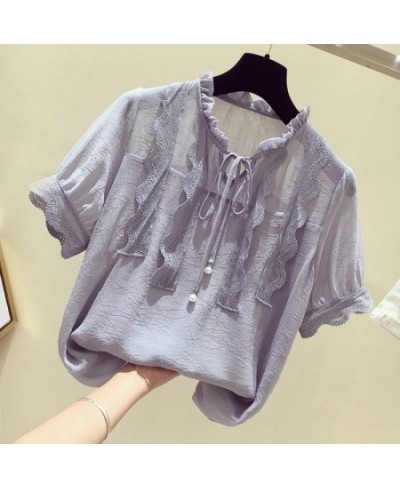 Summer Chiffon Blouse Women Korean Wild Shirts Tops Woman White/Gray/Pink Blouse Shirt Women Plus size Slim Blouses Vintage $...