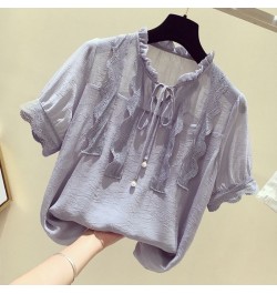 Summer Chiffon Blouse Women Korean Wild Shirts Tops Woman White/Gray/Pink Blouse Shirt Women Plus size Slim Blouses Vintage $...