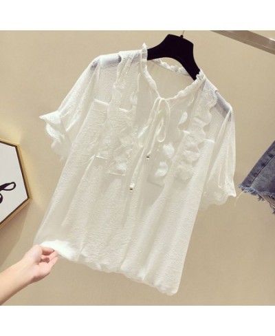 Summer Chiffon Blouse Women Korean Wild Shirts Tops Woman White/Gray/Pink Blouse Shirt Women Plus size Slim Blouses Vintage $...