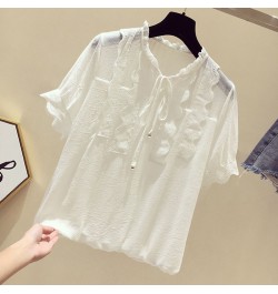 Summer Chiffon Blouse Women Korean Wild Shirts Tops Woman White/Gray/Pink Blouse Shirt Women Plus size Slim Blouses Vintage $...