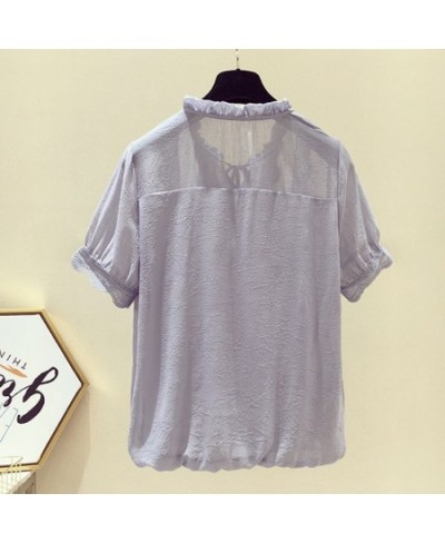 Summer Chiffon Blouse Women Korean Wild Shirts Tops Woman White/Gray/Pink Blouse Shirt Women Plus size Slim Blouses Vintage $...