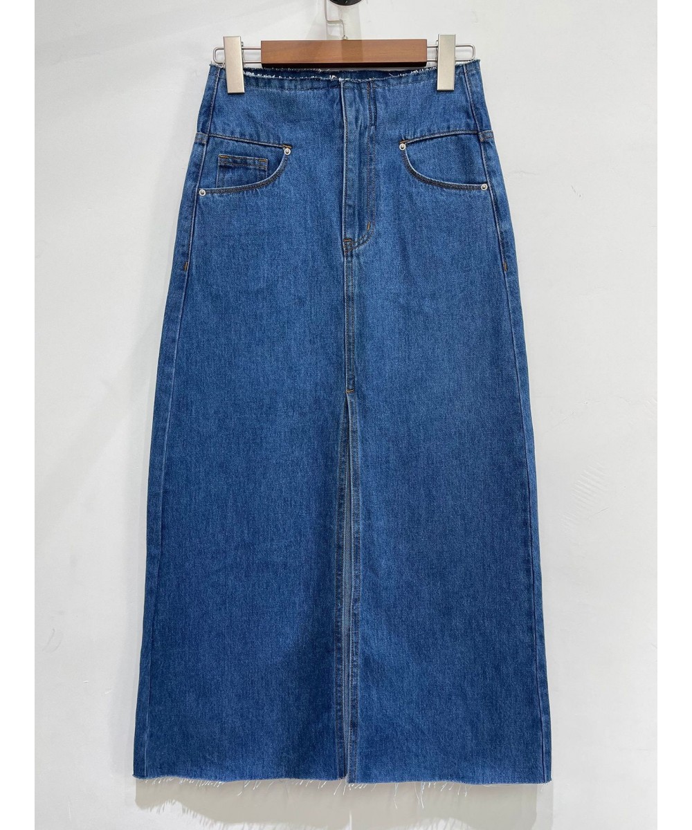 Women's high waist midi Denim skirt 2023 new fashion casual lady slit skirt $78.54 - Jeans