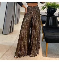 Women Sexy Sequins Shiny Party Pants Autumn Casual Wide Leg Hem Pleated Trousers Ladies Fashion High Waist Office Sweatpants ...