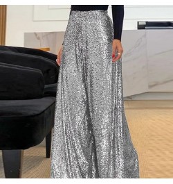 Women Sexy Sequins Shiny Party Pants Autumn Casual Wide Leg Hem Pleated Trousers Ladies Fashion High Waist Office Sweatpants ...