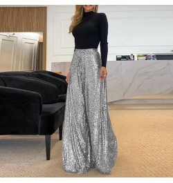 Women Sexy Sequins Shiny Party Pants Autumn Casual Wide Leg Hem Pleated Trousers Ladies Fashion High Waist Office Sweatpants ...