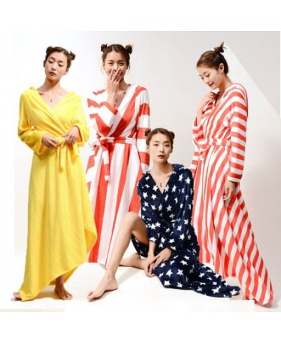 Printing Robe Long Sleeves Night Dress Flannel Bathrobe Cardigan Star Stripe Kimono Sleepwear V Neck Sexy Home Dress Lounge $...