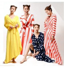 Printing Robe Long Sleeves Night Dress Flannel Bathrobe Cardigan Star Stripe Kimono Sleepwear V Neck Sexy Home Dress Lounge $...