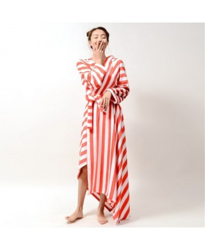 Printing Robe Long Sleeves Night Dress Flannel Bathrobe Cardigan Star Stripe Kimono Sleepwear V Neck Sexy Home Dress Lounge $...