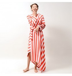 Printing Robe Long Sleeves Night Dress Flannel Bathrobe Cardigan Star Stripe Kimono Sleepwear V Neck Sexy Home Dress Lounge $...