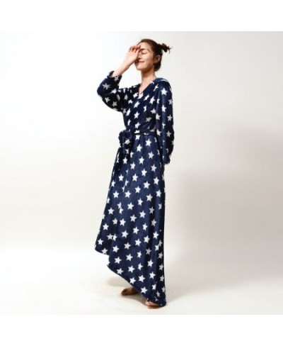 Printing Robe Long Sleeves Night Dress Flannel Bathrobe Cardigan Star Stripe Kimono Sleepwear V Neck Sexy Home Dress Lounge $...