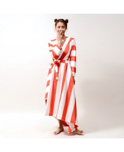 Printing Robe Long Sleeves Night Dress Flannel Bathrobe Cardigan Star Stripe Kimono Sleepwear V Neck Sexy Home Dress Lounge $...