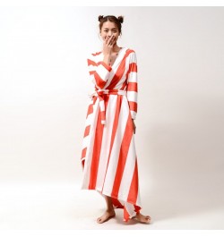 Printing Robe Long Sleeves Night Dress Flannel Bathrobe Cardigan Star Stripe Kimono Sleepwear V Neck Sexy Home Dress Lounge $...