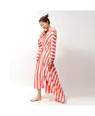 Printing Robe Long Sleeves Night Dress Flannel Bathrobe Cardigan Star Stripe Kimono Sleepwear V Neck Sexy Home Dress Lounge $...