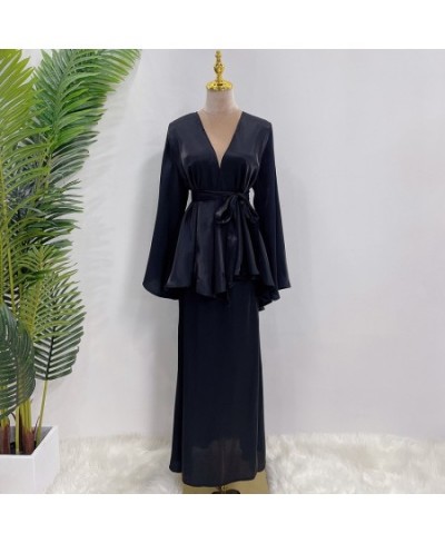 2023 Muslim Sets Modest Outfits Solid Color Lace Up Middle East Dubai Top and Skirt Suit Two Piece Abaya Femme $58.77 - Musli...