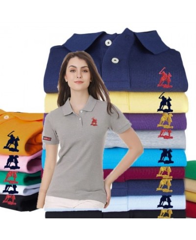 High Quality Women's Summer Big-Horse Logo Short Sleeve Polo Shirt 100% Cotton Fashion Casual Golf Lapel Sweatshirt Tops $37....