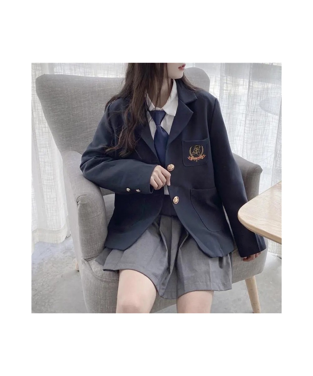 Woman School College Uniform Blazers Korean Fashion Bear Embroidery England Style Jackets Loose JK Coats Women Clothing $38.7...