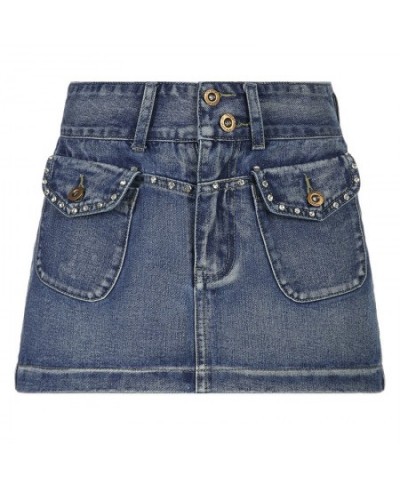 Vintage Y2k Denim Skirt Women Grunge Fairy Mini Jean Skirts Cyber Pockets Punk Retro Clubwear Hippie Blue Straight Short Skat...