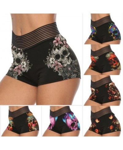 Womens Skinny Rose Skull Butterfly Printed Patchwork Shorts Gothic Style Sexy Shorts Fashion Bodycon Leggings Shorts Plus Siz...